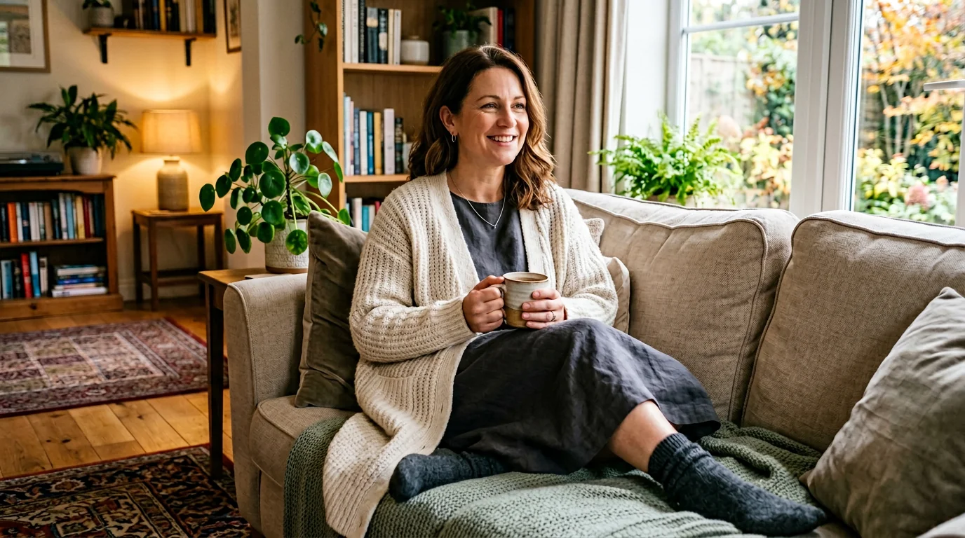 Customer wearing a Ronni Nicole longline cardigan