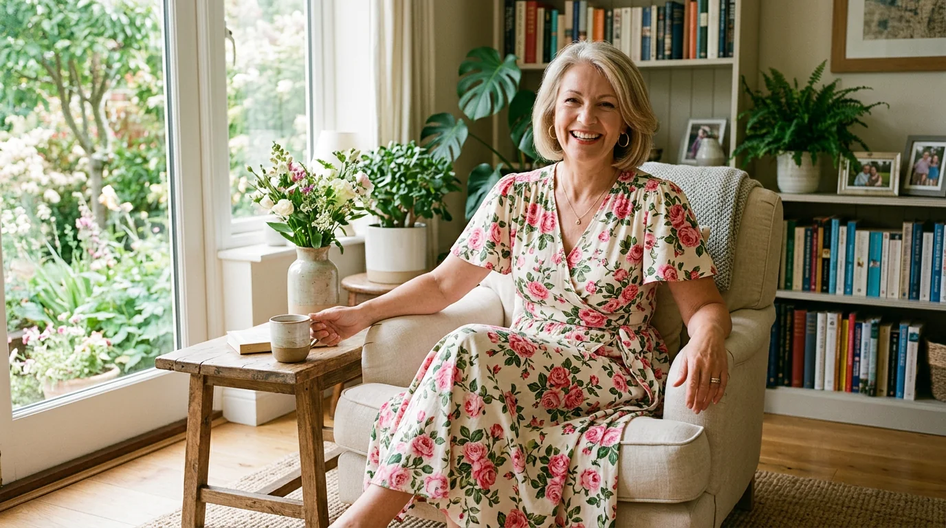 Customer styling a floral Ronni Nicole dress