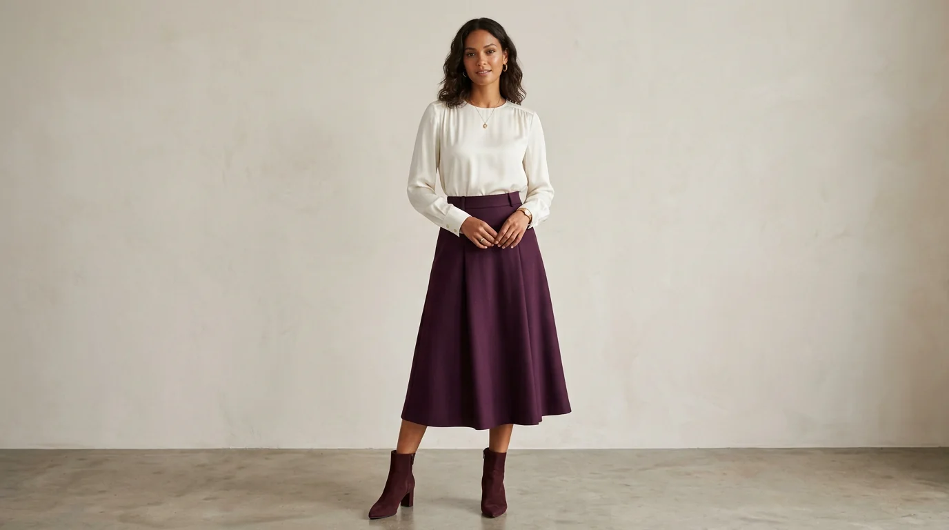 Ronni Nicole A-line midi skirt in deep plum